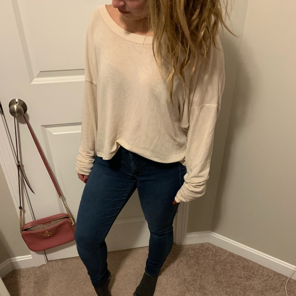 Tobi ~ Cream Lace Back Long Sleeve Shirt